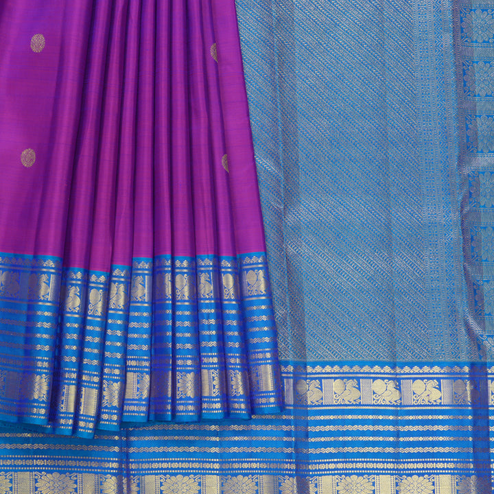 Hayagrivas Handloom Purple Kanjivaram Silk Saree with Ananda Blue Border KBF626G2-27