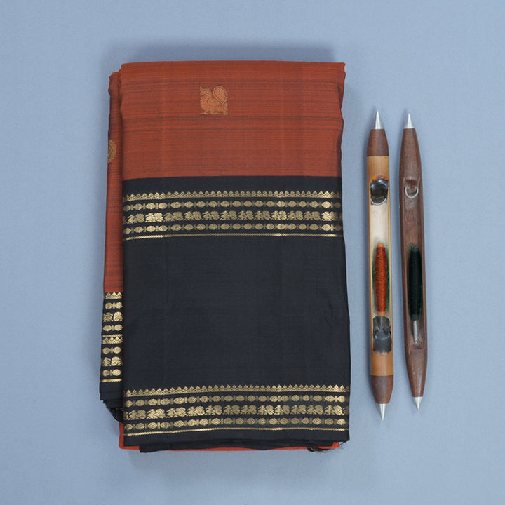Hayagrivas Handloom Rust Orange Kanjivaram Silk Saree with Black Border KBF626G2-5
