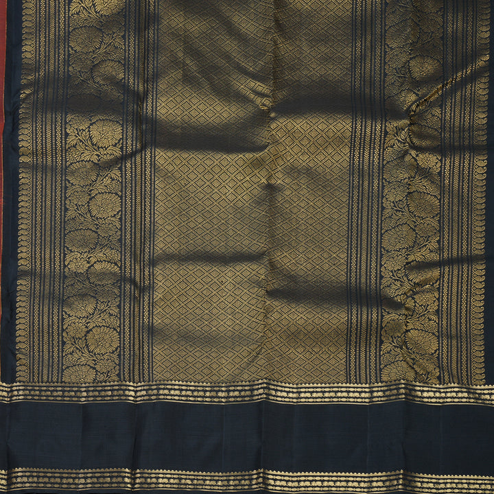 Hayagrivas Handloom Rust Orange Kanjivaram Silk Saree with Black Border KBF626G2-5