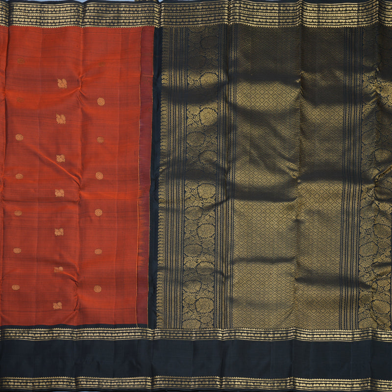 Hayagrivas Handloom Rust Orange Kanjivaram Silk Saree with Black Border KBF626G2-5