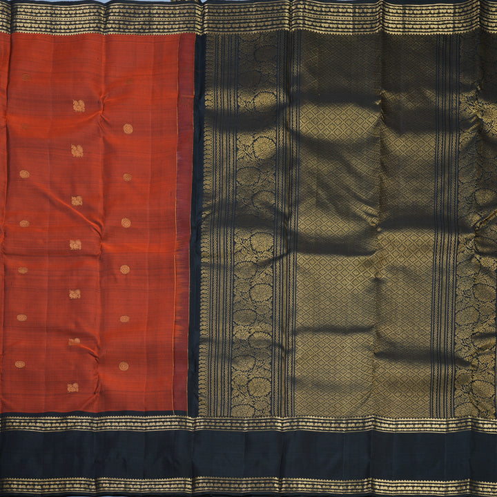 Hayagrivas Handloom Rust Orange Kanjivaram Silk Saree with Black Border KBF626G2-5