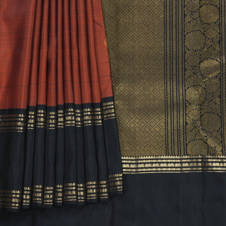 Hayagrivas Handloom Rust Orange Kanjivaram Silk Saree with Black Border KBF626G2-5