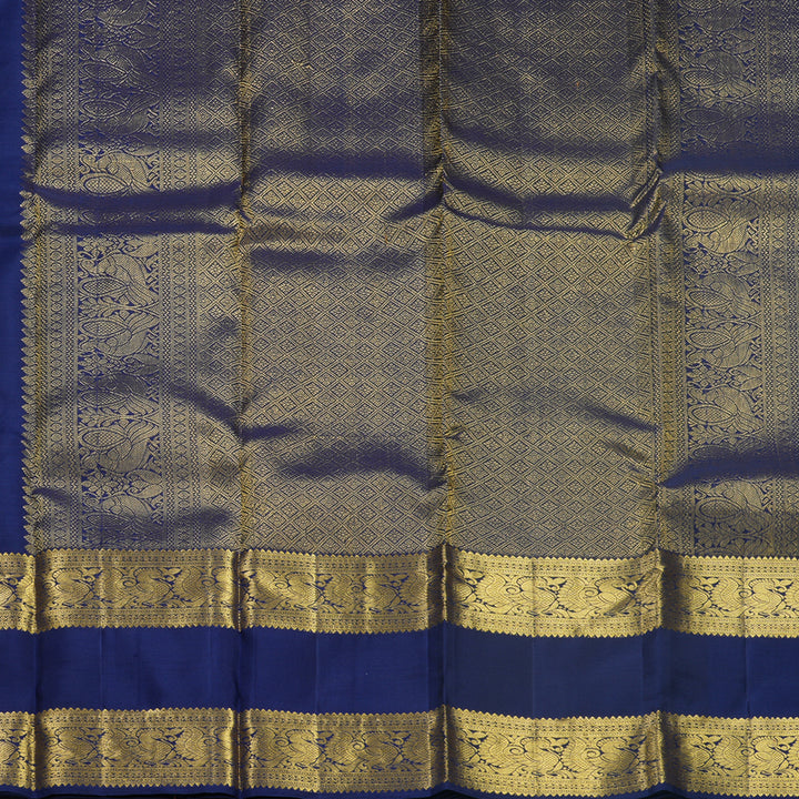 Hayagrivas Handloom Peacock Green Kanjivaram Silk Saree with Navy Blue Border KBF626G2-7