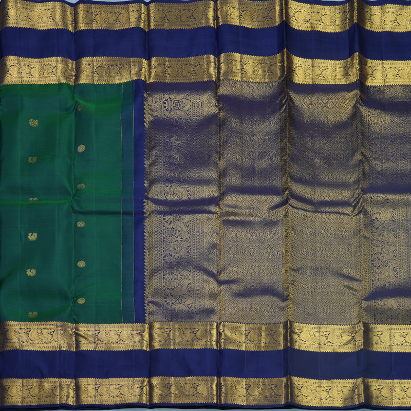 Hayagrivas Handloom Peacock Green Kanjivaram Silk Saree with Navy Blue Border KBF626G2-7