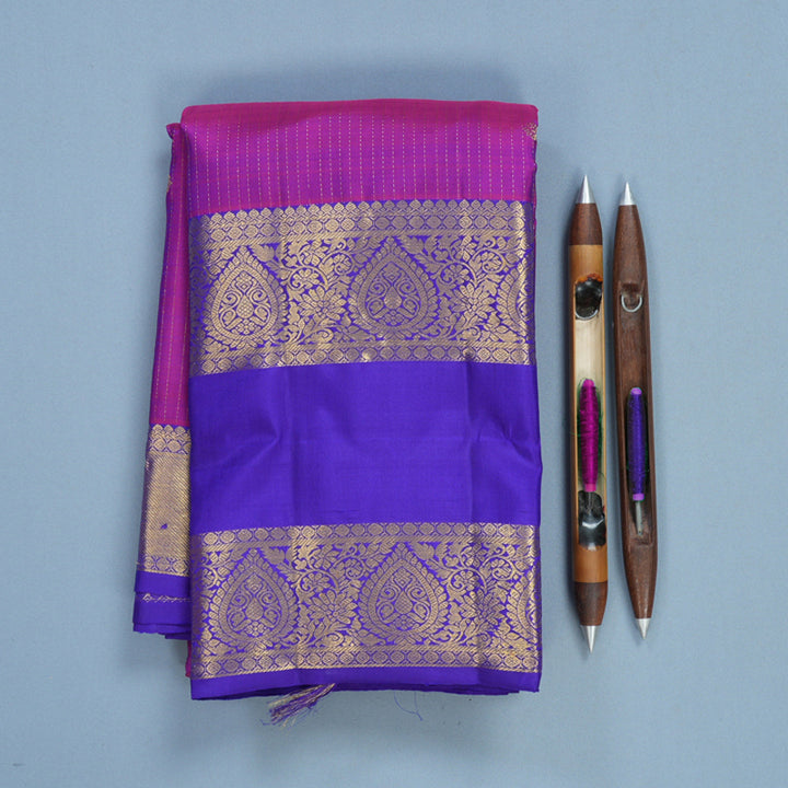 Hayagrivas Handloom Purple Kanjivaram Silk Saree with Purplish-Blue Border KBF626G3-3