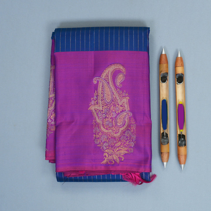 Hayagrivas Handloom Peacock Blue Kanjivaram Silk Saree with Purple Border KBF626G3-5