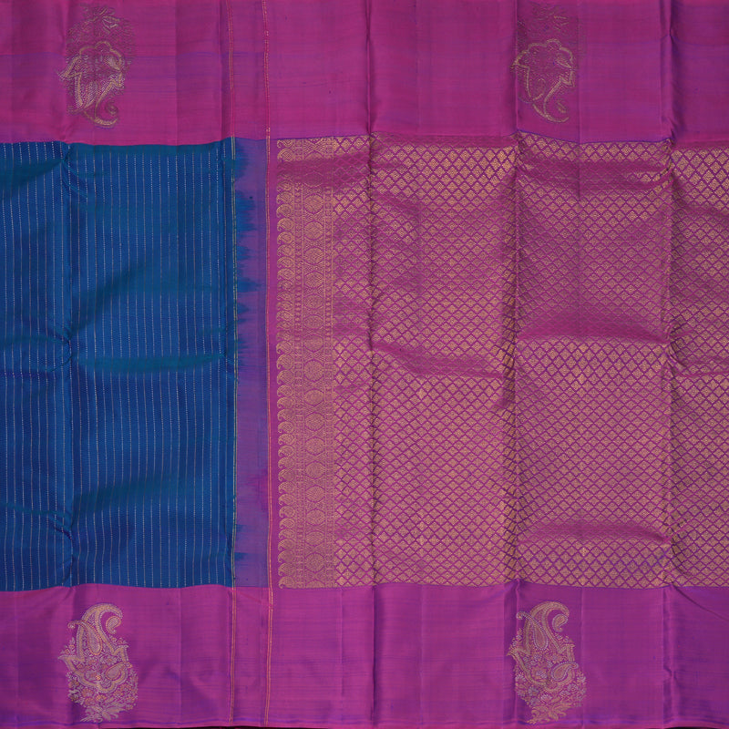 Hayagrivas Handloom Peacock Blue Kanjivaram Silk Saree with Purple Border KBF626G3-5