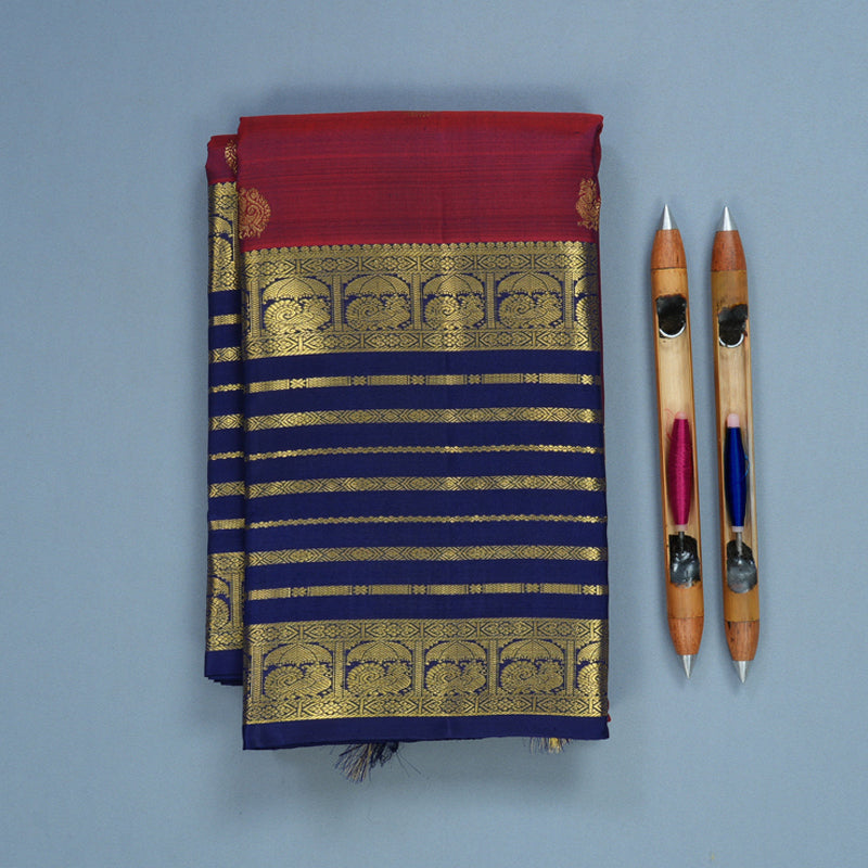 Hayagrivas Handloom Rust Maroon Kanjivaram Silk Saree with Dark Blue Border KBF626G4-1