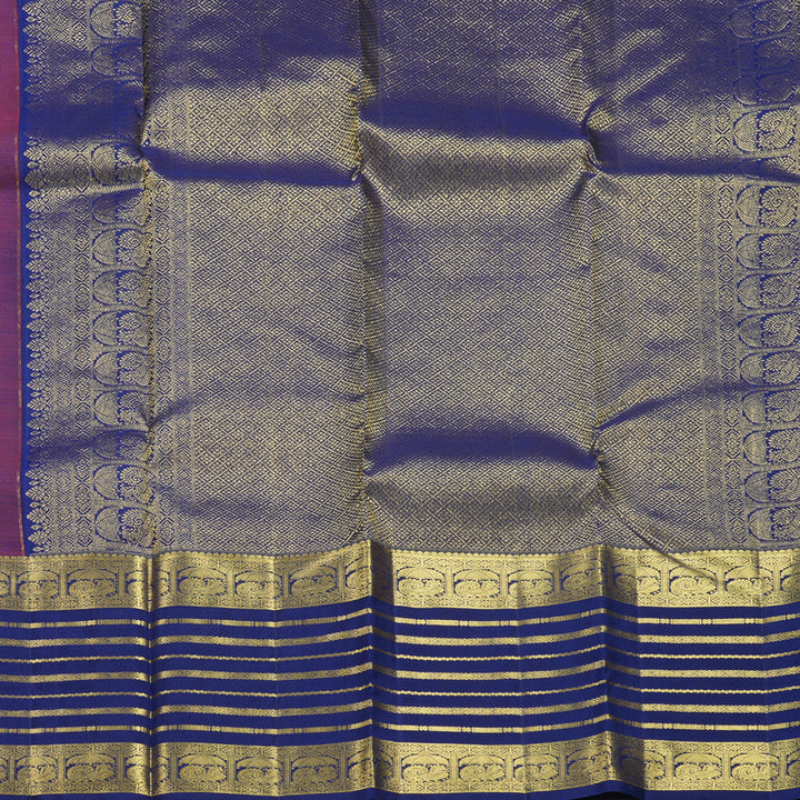 Hayagrivas Handloom Rust Maroon Kanjivaram Silk Saree with Dark Blue Border KBF626G4-1