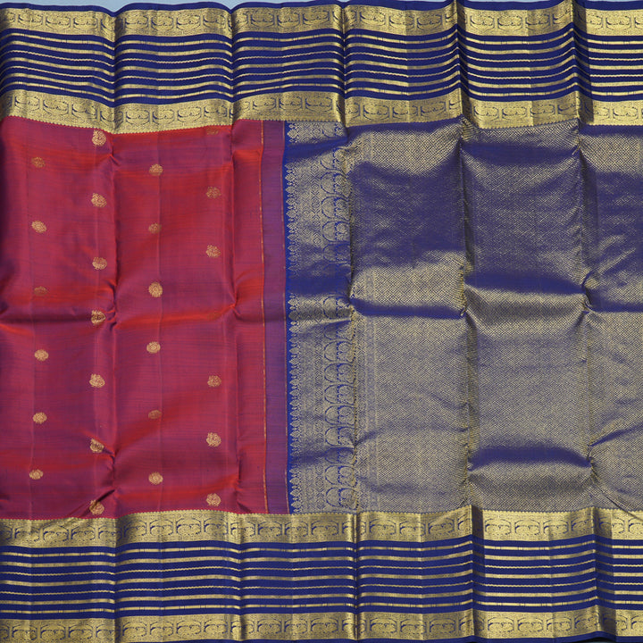 Hayagrivas Handloom Rust Maroon Kanjivaram Silk Saree with Dark Blue Border KBF626G4-1