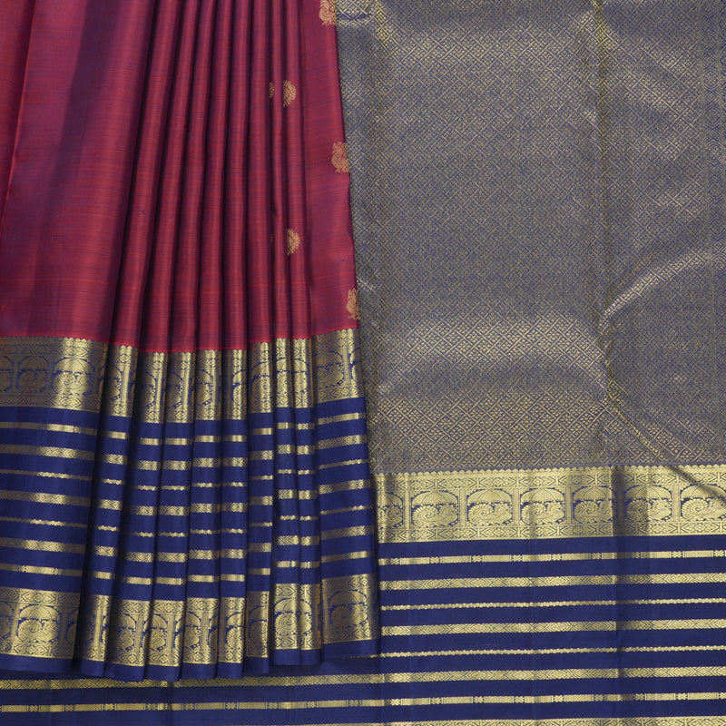 Hayagrivas Handloom Rust Maroon Kanjivaram Silk Saree with Dark Blue Border KBF626G4-1