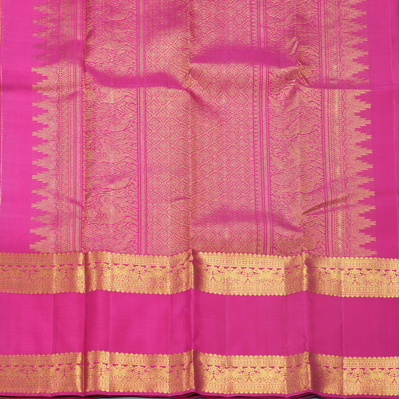 Hayagrivas Handloom Orangish-Pink Kanjivaram Silk Saree with Rani Pink Border KBF626G5-2
