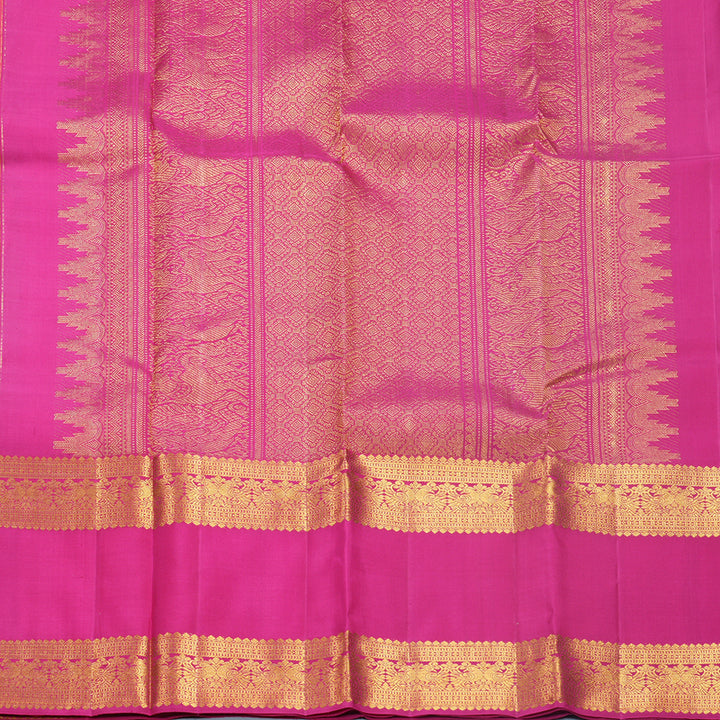 Hayagrivas Handloom Orangish-Pink Kanjivaram Silk Saree with Rani Pink Border KBF626G5-2