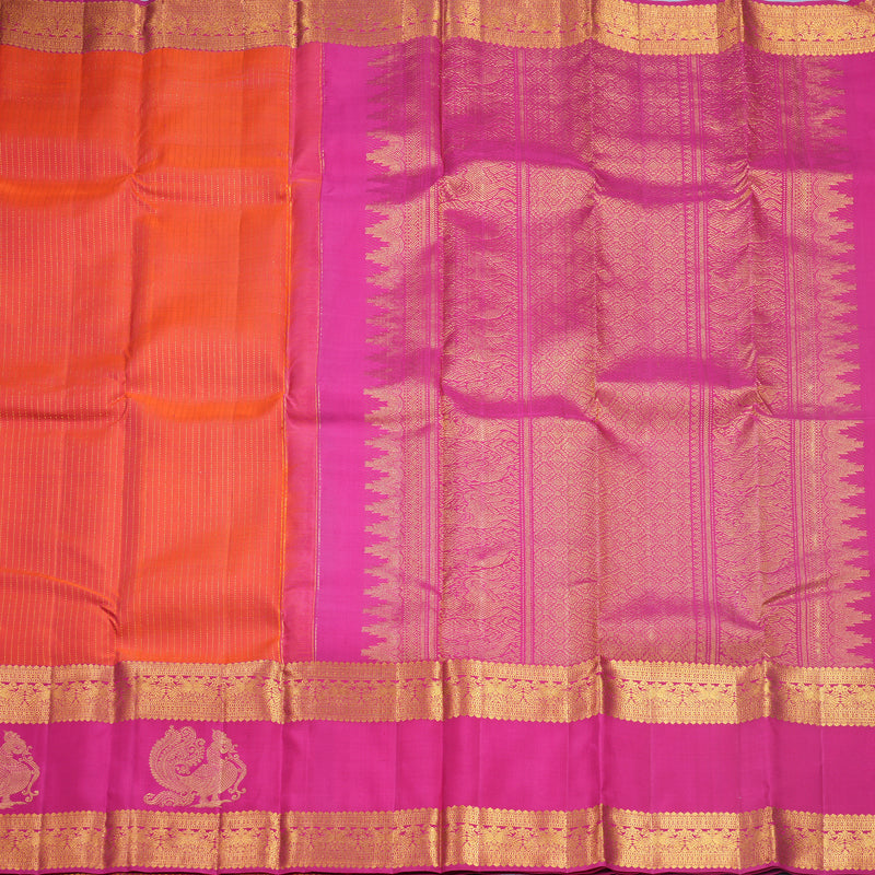 Hayagrivas Handloom Orangish-Pink Kanjivaram Silk Saree with Rani Pink Border KBF626G5-2