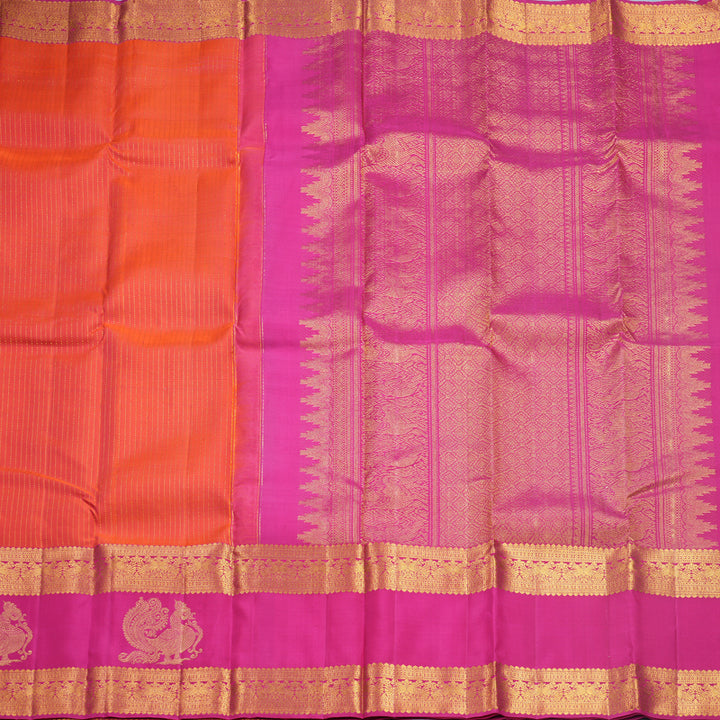 Hayagrivas Handloom Orangish-Pink Kanjivaram Silk Saree with Rani Pink Border KBF626G5-2