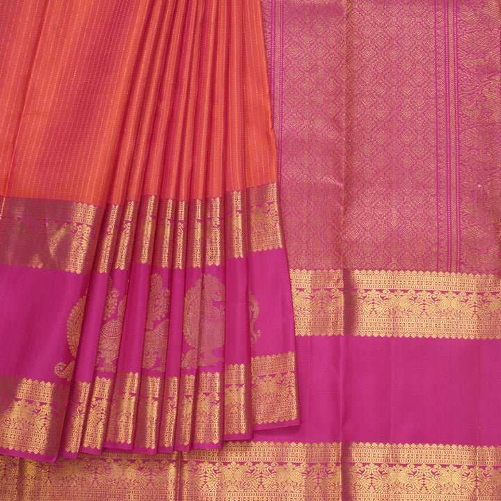 Hayagrivas Handloom Orangish-Pink Kanjivaram Silk Saree with Rani Pink Border KBF626G5-2