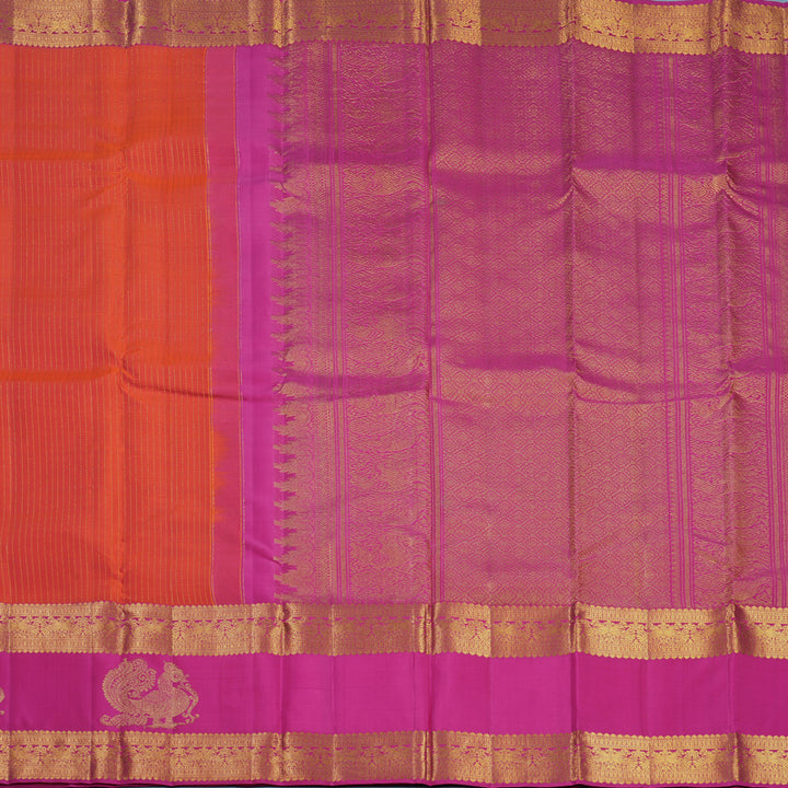 Hayagrivas Handloom Orangish-Pink Kanjivaram Silk Saree with Rani Pink Border KBF626G5-3