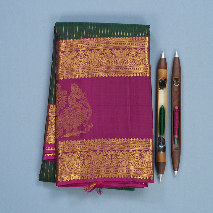 Hayagrivas Handloom Bottle Green Kanjivaram Silk Saree with Purple Border KBF626G5-4