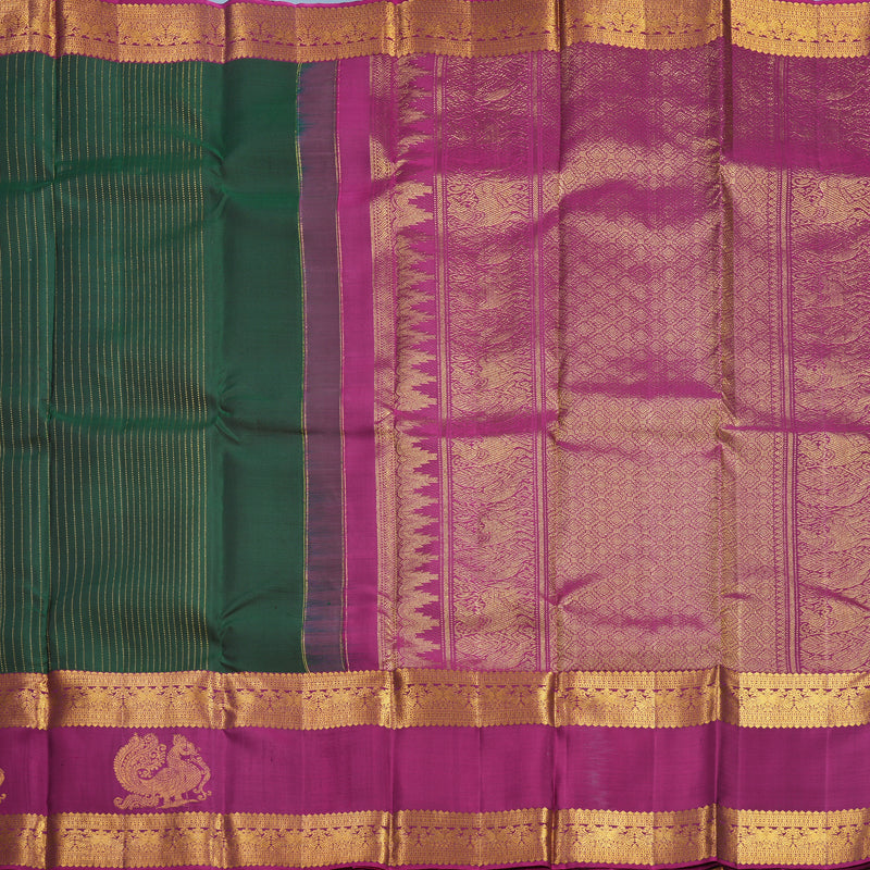 Hayagrivas Handloom Bottle Green Kanjivaram Silk Saree with Purple Border KBF626G5-4