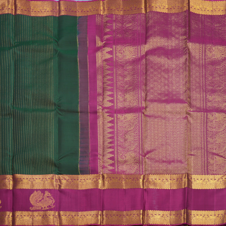 Hayagrivas Handloom Bottle Green Kanjivaram Silk Saree with Purple Border KBF626G5-4