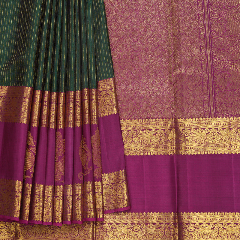 Hayagrivas Handloom Bottle Green Kanjivaram Silk Saree with Purple Border KBF626G5-4