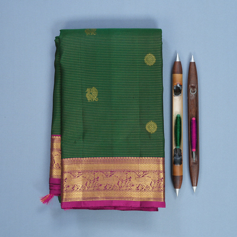 Hayagrivas Handloom Bottle Green Kanjivaram Silk Saree with Purple Border KBF626G7-3