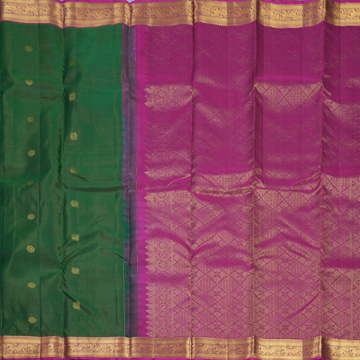Hayagrivas Handloom Bottle Green Kanjivaram Silk Saree with Purple Border KBF626G7-3