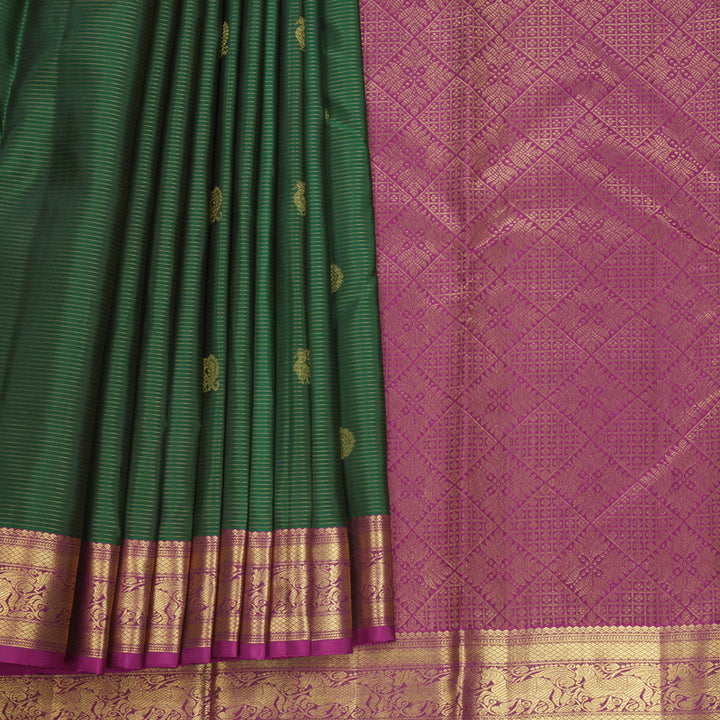 Hayagrivas Handloom Bottle Green Kanjivaram Silk Saree with Purple Border KBF626G7-3