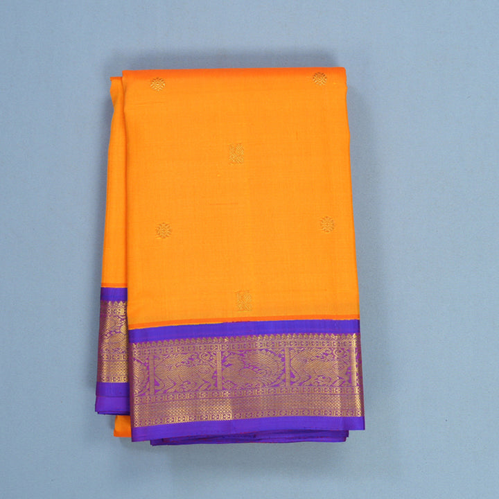 Hayagrivas Handloom Mambazham Orange Kanjivaram Silk Saree with Purple Border KBF627G10-1