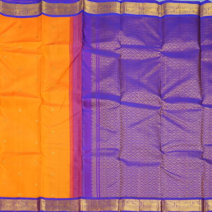 Hayagrivas Handloom Mambazham Orange Kanjivaram Silk Saree with Purple Border KBF627G10-1