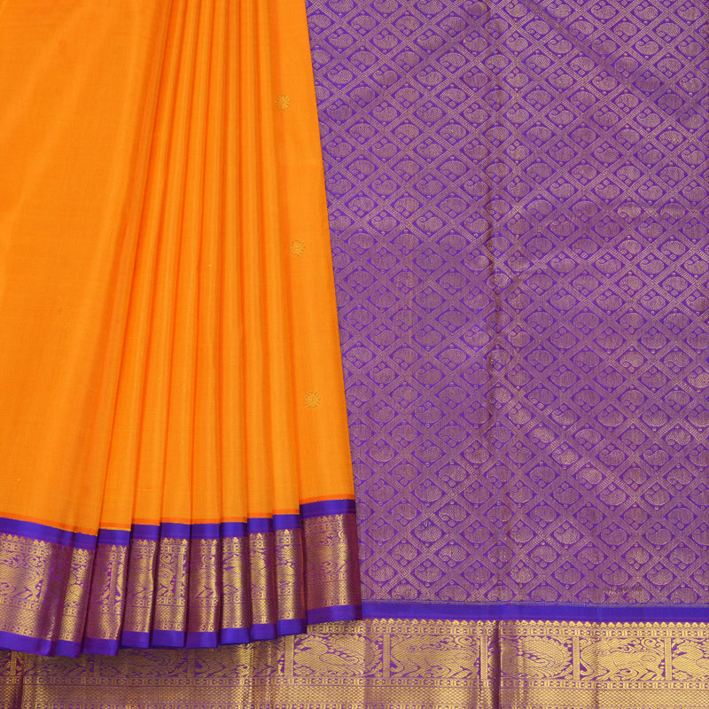 Hayagrivas Handloom Mambazham Orange Kanjivaram Silk Saree with Purple Border KBF627G10-1