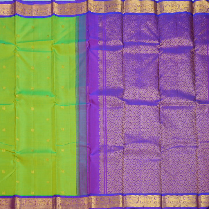 Hayagrivas Handloom Fluorescent Green Kanjivaram Silk Saree with Purple Border KBF627G10-2