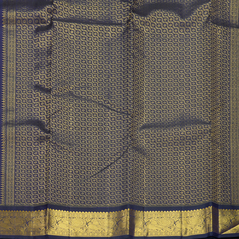 Hayagrivas Handloom Orangish-Pink Kanjivaram Silk Saree with Deep Blue Border KBF627G12-1