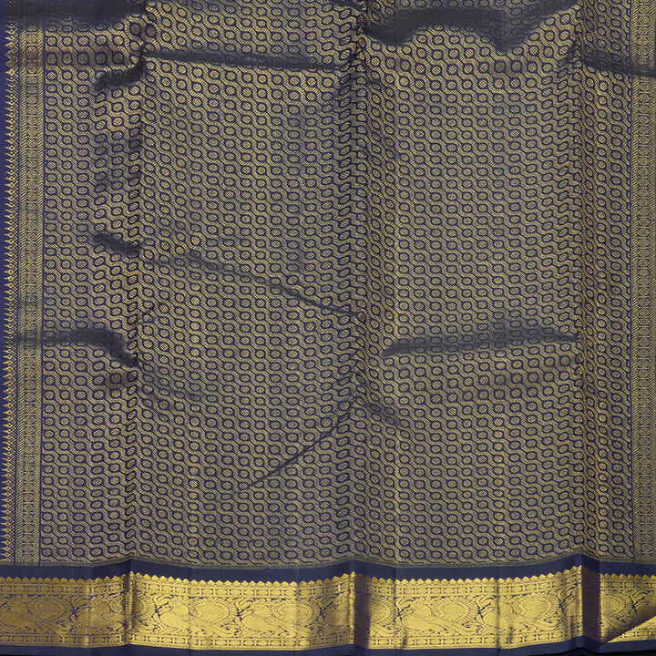 Hayagrivas Handloom Orangish-Pink Kanjivaram Silk Saree with Deep Blue Border KBF627G12-1