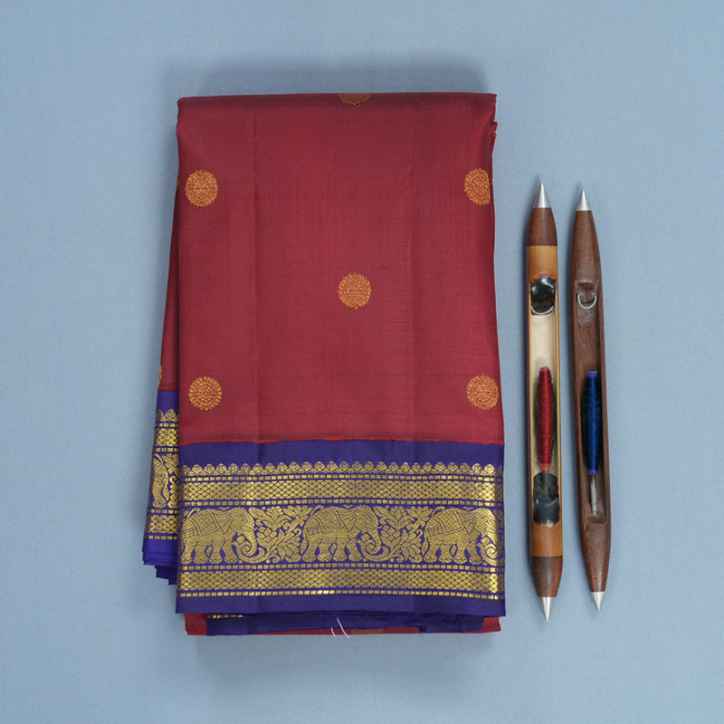 Hayagrivas Handloom Maroon Kanjivaram Silk Saree with Navy Blue Border KBF627G12-2