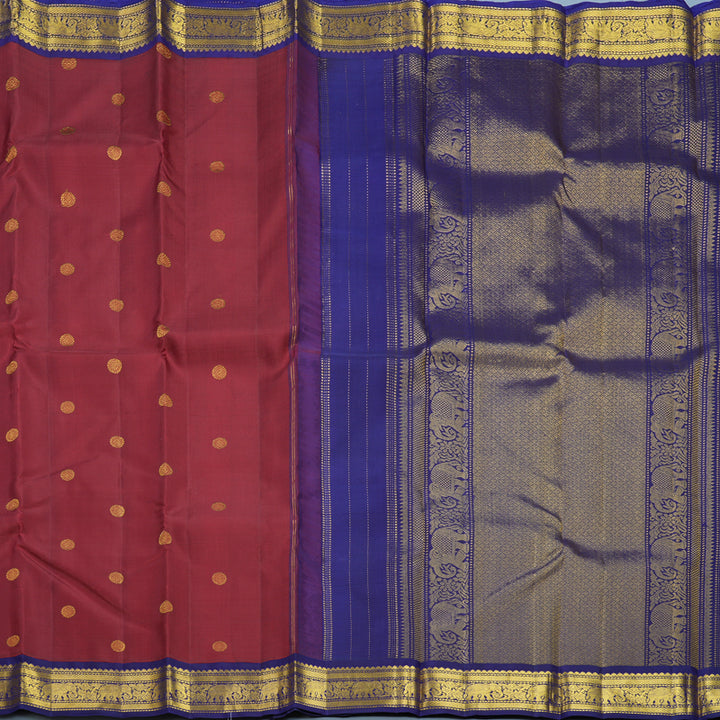 Hayagrivas Handloom Maroon Kanjivaram Silk Saree with Navy Blue Border KBF627G12-2