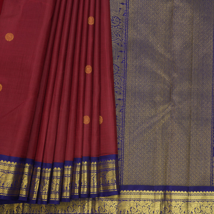 Hayagrivas Handloom Maroon Kanjivaram Silk Saree with Navy Blue Border KBF627G12-2