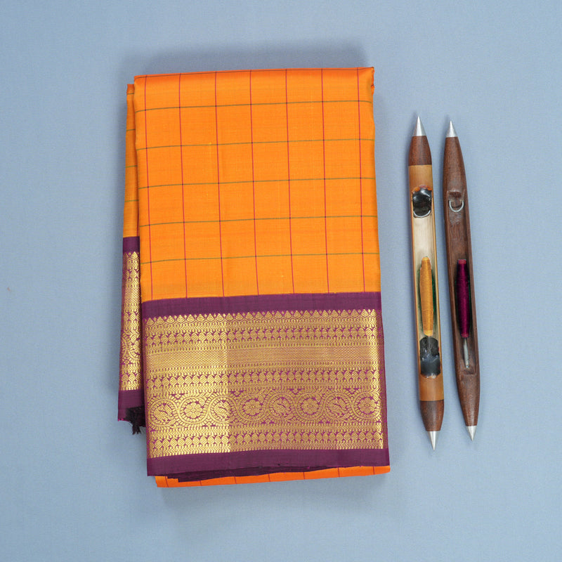 Hayagrivas Handloom Mambazham Orange Kanjivaram Silk Saree with Wine Purple Border KBF627G15-1