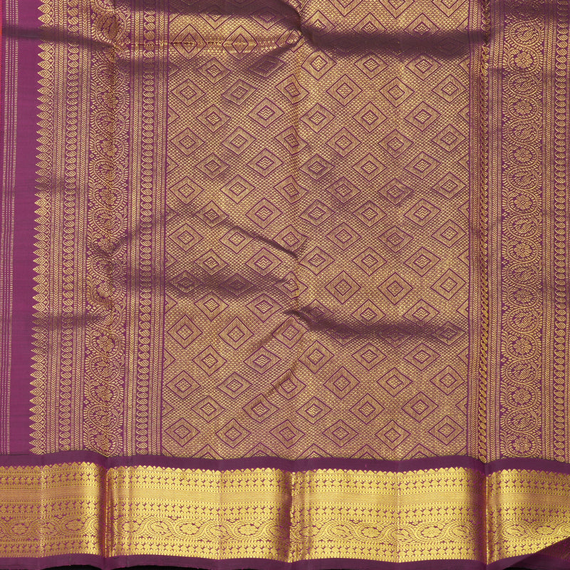 Hayagrivas Handloom Mambazham Orange Kanjivaram Silk Saree with Wine Purple Border KBF627G15-1