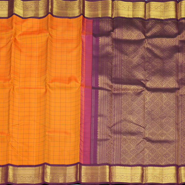 Hayagrivas Handloom Mambazham Orange Kanjivaram Silk Saree with Wine Purple Border KBF627G15-1