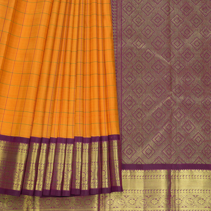 Hayagrivas Handloom Mambazham Orange Kanjivaram Silk Saree with Wine Purple Border KBF627G15-1