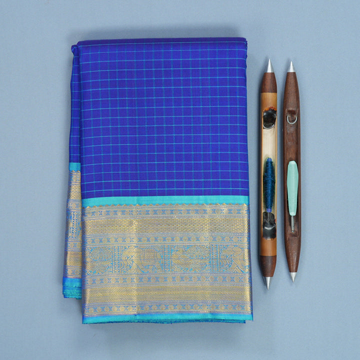 Hayagrivas Handloom Blue Kanjivaram Silk Saree with Sky Blue Border KBF627G8-1