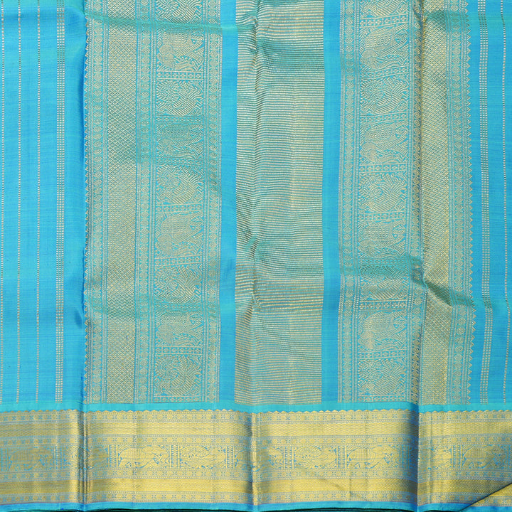 Hayagrivas Handloom Blue Kanjivaram Silk Saree with Sky Blue Border KBF627G8-1