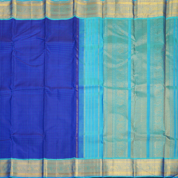 Hayagrivas Handloom Blue Kanjivaram Silk Saree with Sky Blue Border KBF627G8-1