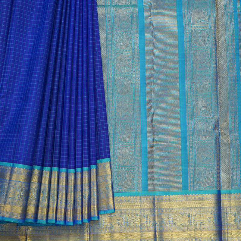 Hayagrivas Handloom Blue Kanjivaram Silk Saree with Sky Blue Border KBF627G8-1