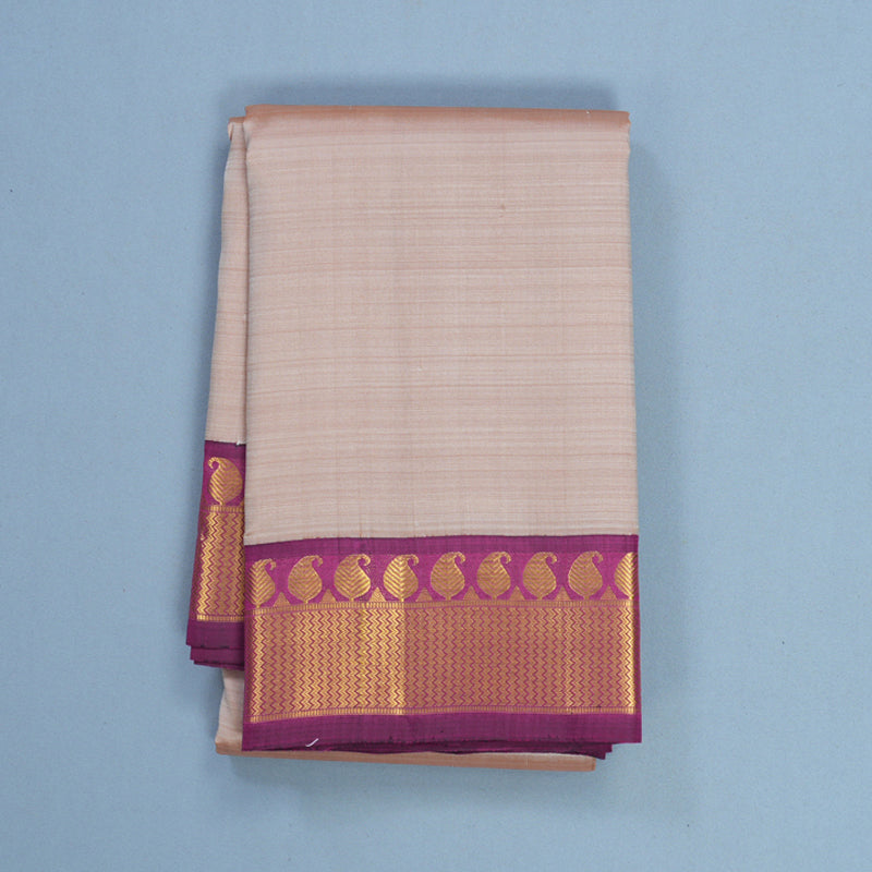 Hayagrivas Handloom Greige Kanjivaram Silk Saree with Purple Border KBF627G9-1