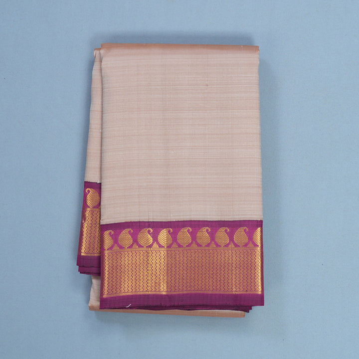 Hayagrivas Handloom Greige Kanjivaram Silk Saree with Purple Border KBF627G9-1