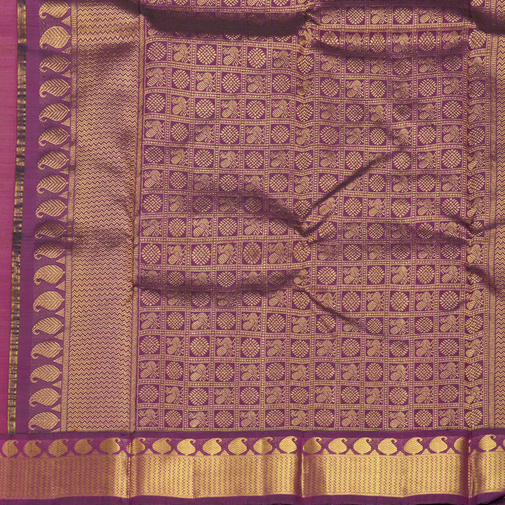 Hayagrivas Handloom Greige Kanjivaram Silk Saree with Purple Border KBF627G9-1