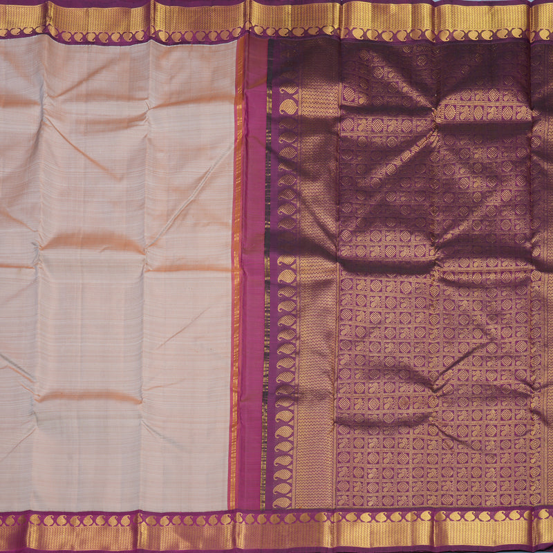 Hayagrivas Handloom Greige Kanjivaram Silk Saree with Purple Border KBF627G9-1