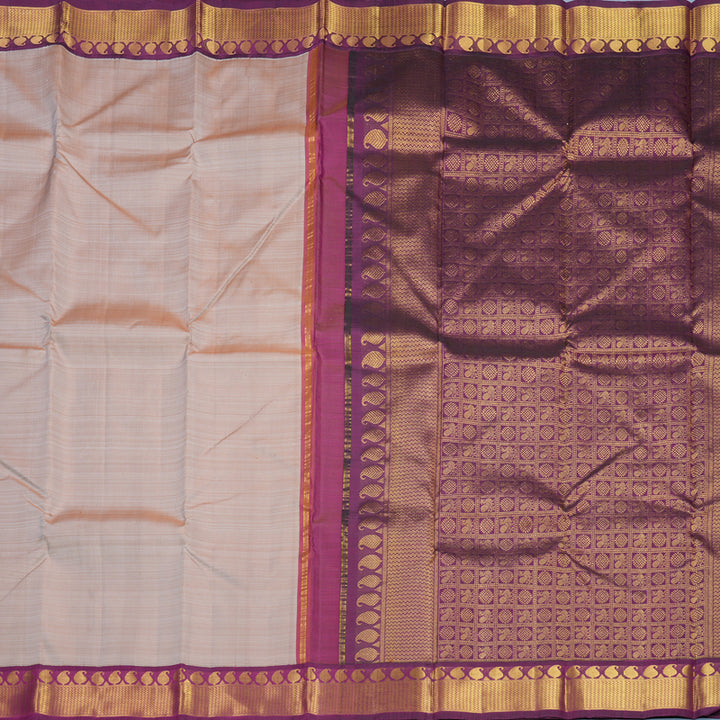 Hayagrivas Handloom Greige Kanjivaram Silk Saree with Purple Border KBF627G9-1